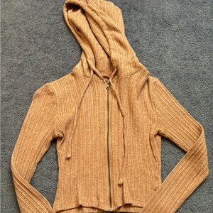 Aeropostale tan long sleeve zip up cropped shirt